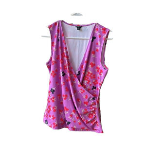 Wrap Cherry Blossoms Sleeveless Top Size Medium Travelers Wrinkle Resistant EUC